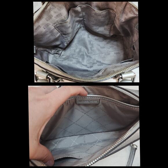 Michael Kors Purse Set of 3 Silver Metallic Shiny Handbag Crossbody Wallet Match - Picture 7 of 15